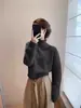 Otoño Invierno 2026 Lana Pura Engrosado Cuello Alto Borde Enrollado Prendas de Punto Suéter Pulóver Corto Holgado para Mujer Capa Base