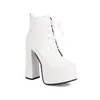 Botines Gruesos de Tacón Súper Alto para Otoño e Invierno, Botas Martin Casuales con Cordones Estilo Británico, Zapatos Blancos para Mujer con Plataforma Doble de Suela Gruesa, Impermeables