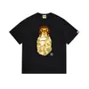 Camiseta de moda casual de algodón puro con estampado de letras de marca de estilo japonés y cabeza de simio, manga corta para pareja, estilo versátil
