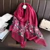 Novo elegante lenço de seda bordado all-match feminino fino organza bordado gaze elegante xale de dupla finalidade