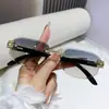 Gafas de Sol Cuadradas Sin Marco de Lujo Kajia Transfronterizas Incrustadas de Diamantes, Gafas de Sol Retro de Celebridad de Internet para Fotografía Callejera, Personalizadas y Versátiles