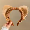 Faixa de cabeça fofa com orelhas de panda para lavar o rosto, faixa de cabeça de pelúcia de desenho animado com coroa alta para mulheres, faixa para maquiagem e lavar o cabelo, acessório de cabelo