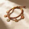Pulsera de Cuerda Tejida a Mano Estilo Tíbet Thangka, Pulsera de Cuerda Trenzada Dios de la Riqueza de Cinco Deidades, Pulsera Roja para el Año del Zodiaco de Hombres y Mujeres, Estilo Étnico