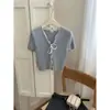 Camiseta de encaje fina de manga corta de seda helada tejida con cordones estilo dulce para mujer 2024 Nuevo diseño Top Chaqueta cárdigan