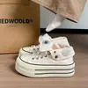 Zapatos de Lona con Suela Gruesa Retro para Mujer 2026 Nuevos Zapatos de Plataforma Estilo Coreano Primavera y Otoño Zapatos Casuales Versátiles Zapatos Blancos de Caña Alta para Mujer