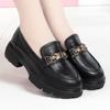 Mocasines de cuero suave con suela gruesa y tacón grueso para mujer, zapatos de trabajo de primavera y otoño, estilo británico, pequeños, sin cordones