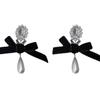 Francês elegante de veludo preto arco gota brincos de pérola moda feminina Chanel estilo high-end brincos de design