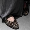 Sapatos Femininos de Couro Genuíno Pelo de Cavalo Estampa de Leopardo Solteiro 2025 Primavera/Verão Bico Quadrado Raso Mary Jane