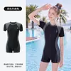Roupa de Mergulho Maiô Duas Peças para Meninas, Manga Longa, Estilo Novo, Esconde a Barriga, Emagrecimento, Conservador, Especificamente para Natação e Moda Praia