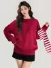 Novo Cachecol Listrado Outono e Inverno Suéter Jaqueta Tricotado de Manga Longa Espessado com Gola Redonda Camisa Base Camiseta Interna para Mulheres