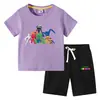 2023 Camiseta infantil verão novo comércio exterior roupas infantis em algodão coreano calças de manga curta infantil terno de duas peças