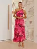 Sitio web independiente comercio exterior ropa de mujer europea y americana nuevo vestido estampado, elegante y sexy de un solo hombro plisado hueco toga 8062