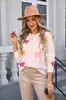 Moda Nova Primavera 2026 Europeia e Americana Comércio Exterior Transfronteiriço Roupas Femininas Suéter com Laço Gola Redonda Amazon Tricô Tendência de Suéter