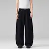 Calça Casual de Piercing Americano Jiamu Retro Vintage de Perna Larga para Homens e Mulheres, Estilo Solto Reto Baggy Unissex Drapeado