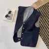 Nuevo chaleco de mezclilla de estilo coreano de moda para mujer, de cuello en V, para principios de otoño de 2026, holgado y favorecedor, top versátil, color liso, vintage
