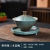 Taza de Té de Tres Piezas con Tapa Verde Esmeralda, Tazón de Té Doméstico de una Sola Cocción Esmaltada, Cerámica con Tapa, Juego de Té Kung Fu
