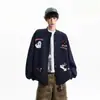 Moletom Bordado com Desenho de Cachorro Outono Inverno Estilo Americano Jaqueta Cardigan para Casal Jaqueta Estilo Preguiçoso Clenafit