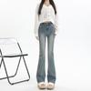 Jeans micro flare de rua de estilo americano feminino primavera e outono estilo coreano cintura alta modelador stretch pequeno retrô calças boca de sino