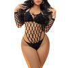 Lencería sexy europea y americana de manga larga de malla hueca con liguero de red de pesca perspectiva bikini falda de cadera dividida