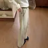 Jeans de trabalho de designer da moda para mulheres, novo modelo outono 2026, calças retas de perna larga de cintura alta para figuras petites