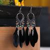 Pendientes de Plumas Bohemios Transfronterizos, Accesorios Personalizados de Estilo Retro para Vacaciones, Pendientes Largos Exquisitos con Borlas de Estilo Étnico