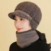 Gorro de Invierno para Mujeres de Mediana Edad y Mayores, Cálido Gorro de Punto con Ala Ancha de Piel de Conejo con Forro de Felpa, Gorro de Lana Espeso para Mujer