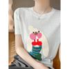 Adesivo Moderno Rejuvenescedor Tricô de Lã de Manga Curta com Gola Redonda Fina Feminino Verão Solto Emagrecimento Camiseta de Meia Manga