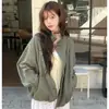 Chique coreano outono folgado ombro caído cordão vintage desgastado gola alta jaqueta de trabalho top casual folgado vestuário feminino
