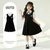 Vestido de Estilo Preppy para Niñas, Vestido de Princesa de Moda de Verano Estilo Escolar para Niños Mayores, Vestido de Dos Piezas Falso de Retazos para Niñas