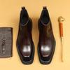 [Atividade] Botas Chelsea de Inverno Masculinas Couro Bico Quadrado Cano Curto Cano Alto Sola Grossa Casual de Negócios Botas de Couro