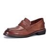 [Preço do Evento 158] Mocassins de Couro Bovino Lavado de Primeira Camada para Mulheres, Sapatos Femininos Feitos à Mão, Sapatos Pequenos de Couro, Sapatos Baixos Retrô