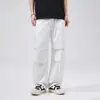 Pantalones Cargo para Hombre 2026, Estilo Delgado de Verano, Estilo Americano de Moda, Diseño Plisado, Cordón, Pantalones Casuales Holgados, Algodón