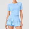 Conjunto de Ropa de Yoga Transfronterizo para Mujer en Verano, Ropa Ajustada, Transpirable, de Secado Rápido, Falda Deportiva para Fitness y Running, Conjunto de Dos Piezas