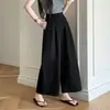 Pantalones Casuales de Algodón Tencel de Cintura Alta, Diseño Adelgazante, Cintura Alta, Holgados, Pierna Ancha, Cortos, para Mujer, Nueva Colección Primavera/Verano 2026
