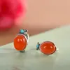El personaje plata plata S925 con hielo flotando pendientes de ágata roja sur temperamento retro literario de señora mayor pendientes antiguos