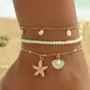 Tobillera de Cuentas de Arroz con Colgante de Concha Estilo Bohemio Europeo y Americano Transfronterizo Retro Versátil Personalizada Multicapa Joyería de Pie para Vacaciones