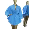 Roupas Femininas Europeias e Americanas 2025 Novo Estilo Outono Doce e Fresco Listrado Gola Lapela Manga Lanterna Camisa Saia de Cintura Alta Conjunto de Duas Peças