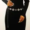 Vestido Casual de Cintura Versátil Retrô em Jeans com Corrente na Cintura Estilo Étnico Boêmio Cinto de Coração com Borla