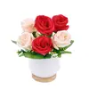 Planta em Vaso Pequeno de Rosa de Alta Simulação Transfronteiriça 6 Rosas Decoração de Mesa Flor de Simulação Pequeno Ornamento Decoração de Casamento Flor Artificial