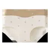 Calcinha Feminina com Estampa Floral Xadrez Pastoral de Gatinha, Seda Gelada de Secagem Rápida, Cós Colorido, Forro 100% Algodão Antibacteriano, Calcinha de Cintura Média