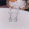 Aretes de Gema de Rama de Flor Brillante Chapados en Oro de 18K Gota de Agua Multicorte Espiga de Trigo Zircón Diamante Completo Hoja