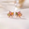 Brincos de Prata Yilu Coloridos de Turmalina Prata de Lei S925 Banhado a Ouro Rosa Folha de Bordo Forma de Gota Prata de Alto Padrão Elegante