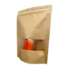 Bolsa con cierre de papel Kraft auto-soportable auto-sellante ventana translúcida snacks fruta deshidratada té aceite para alimentos bolsa de embalaje a prueba de sellado bolsa sellada