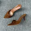 Cross2026 Verano Sencillos Tacón Delgado Punta Abierta Mocasines Zapatos de Mujer Un Paso Gamuza Tacón Alto Sandalias de Moda Mujer