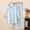 Nuevo Conjunto de Pijama de Algodón de Bambú Estilo Chino para Mujer Primavera y Verano Delgado de Fibra de Bambú Manga Tres Cuartos Ropa de Casa Verano Estilo Chino Se Puede Usar Afuera