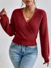 Suéter de Tricô Feminino com Mangas Caídas, Padrão de Trança de Ponto Torcido, Caimento Ajustado, Blusa Casual Solta, Tricô Personalizado Europeu e Americano