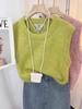 Chaleco de punto mohair para mujer otoño e invierno nuevo estilo coreano color caramelo estilo holgazán cuello redondo jersey sin mangas