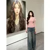 Camiseta de Manga Corta con Cuello en V para Mujer, Algodón Puro, Esencial Nuevo de Verano 2026, Múltiples Colores Disponibles, Corte Ajustado, Top de Moda