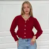 Suéter de Tricô Cardigan Feminino Estilo Ladylike com Gola V, Camisa Top com Camada Interna Franzida na Cintura - Novo da Primavera de 2025