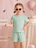 Conjunto de Verano de 2 Piezas de Color Sólido de Amazon, Lindo Estilo Europeo y Americano, Camiseta de Manga Corta y Conjunto de Shorts con Cintura Elástica